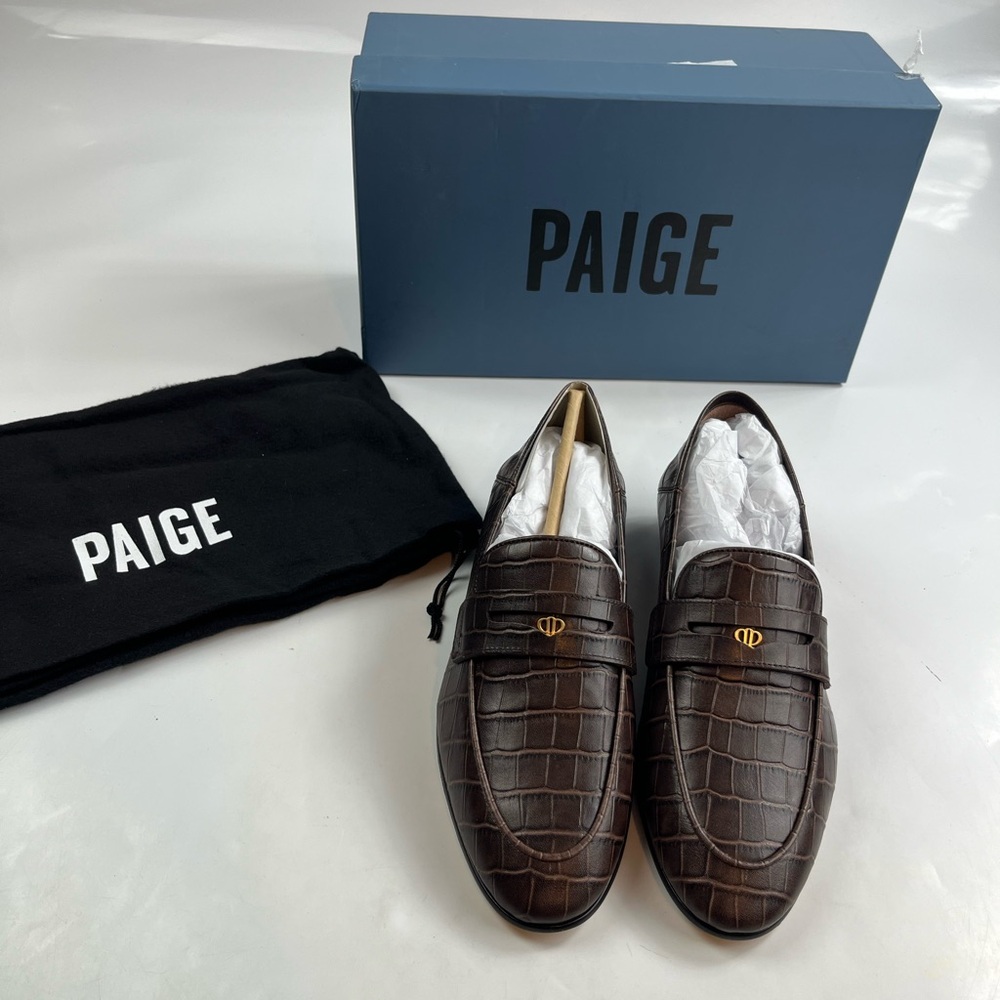 Paige Women’s Macall Brown Croc Leather Loafers Flats Sz 6.5